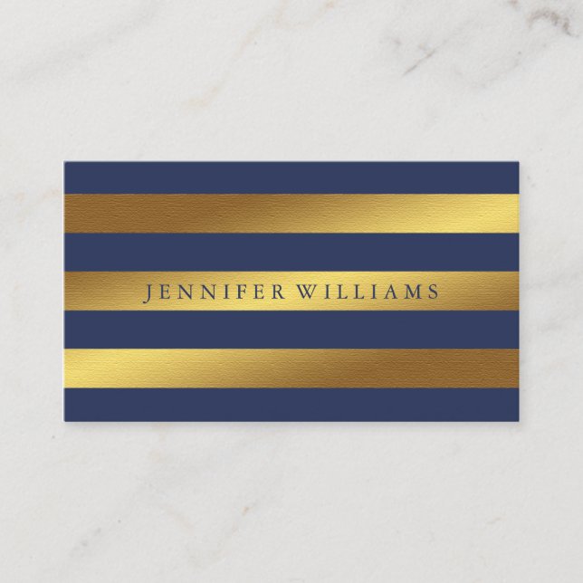 Moderne Imitate Muster Gold Foil und Blue Stripes Visitenkarte (Vorderseite)