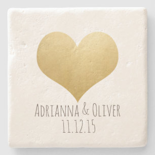 Moderne Imitate Niedliche Herzenshochzeit Gold Steinuntersetzer