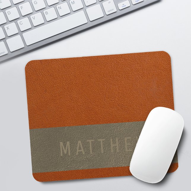 Moderne Imitate Orange Gray Leather Textur Name Mousepad (Modern Faux Orange Gray Leather Texture Name Mouse Pad)