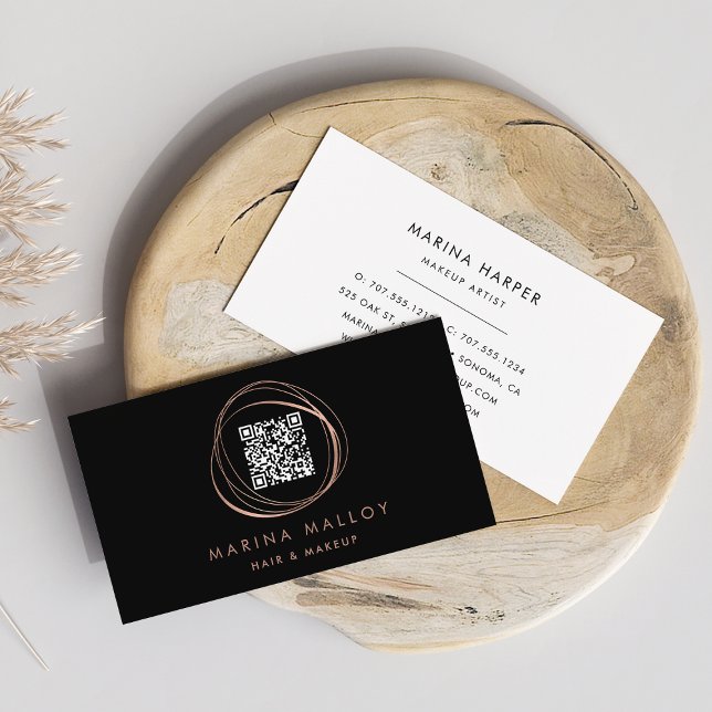 Moderne Imitate Rose Gold Abstrakt Circle QR Code Visitenkarte (Von Creator hochgeladen)