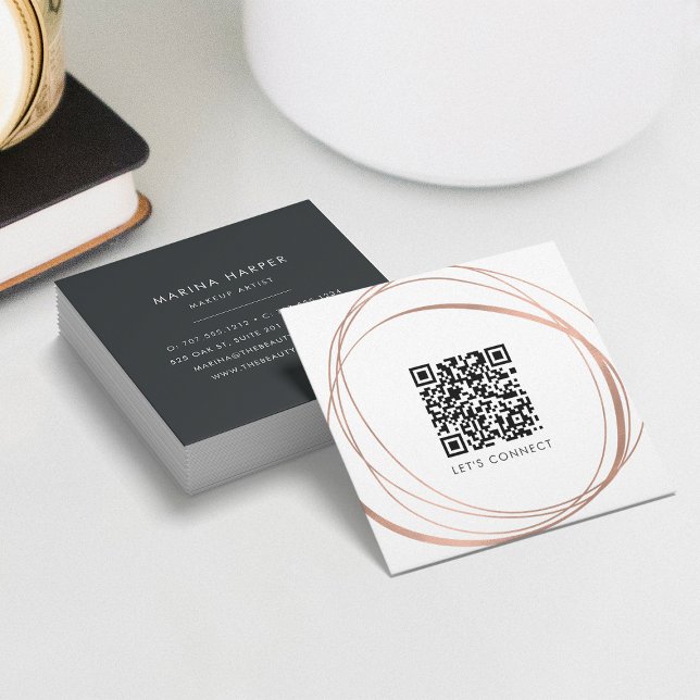Moderne Imitate Rose Gold Abstrakt QR Code Quadratische Visitenkarte (Von Creator hochgeladen)