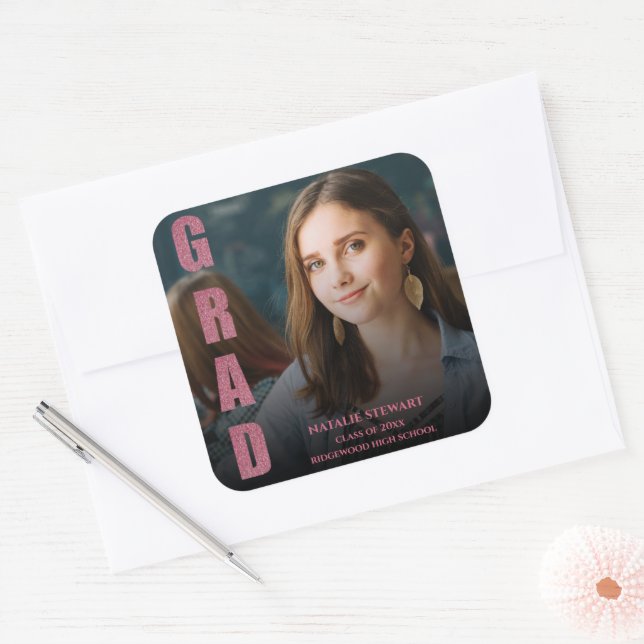 Moderne Imitate Rose Gold Fett Schriftart Foto Abs Quadratischer Aufkleber (Umschlag)