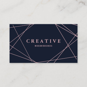 Moderne Imitate Rose Gold Geometrie auf Navy Blue Visitenkarte