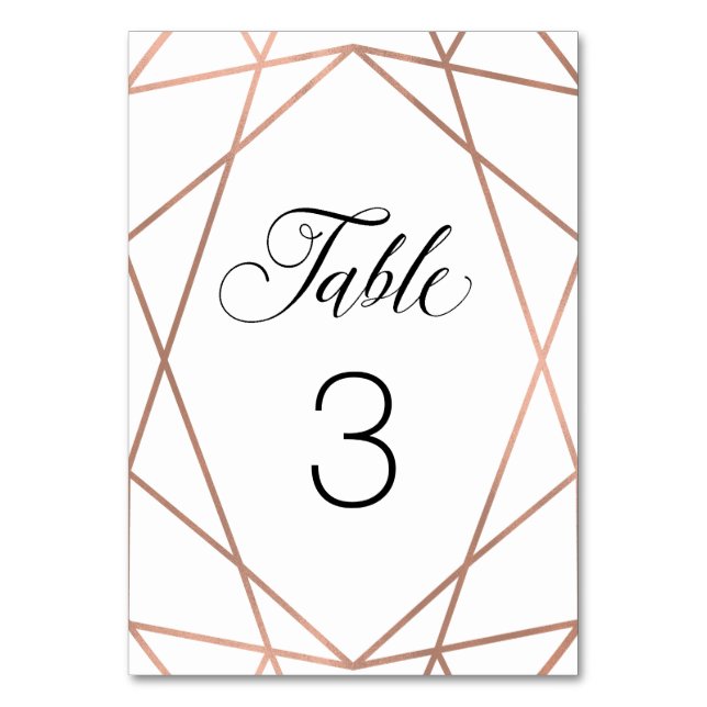 Moderne Imitate Rose Gold Geometrie auf Weiß Tischnummer (Vorderseite)