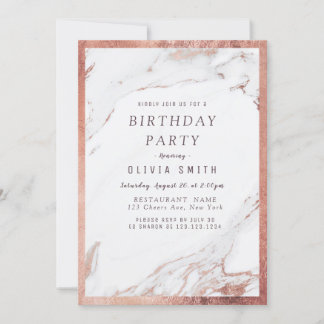 Moderne Imitate Rose Gold Marmor Geburtstagsparty Einladung