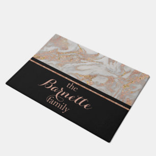 Moderne Imitate Rose Gold-Marmor Monogram-Familie Fußmatte