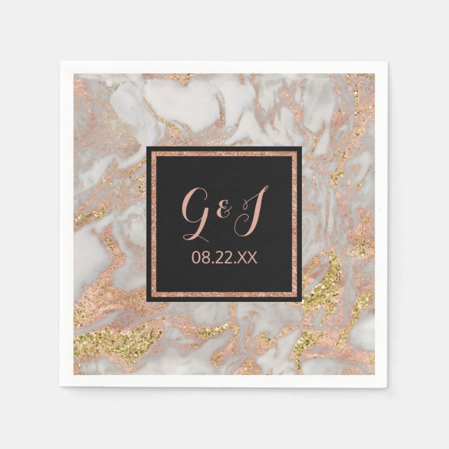 Moderne Imitate Rose Gold-Marmor Monogram Hochzeit Serviette (Vorderseite)