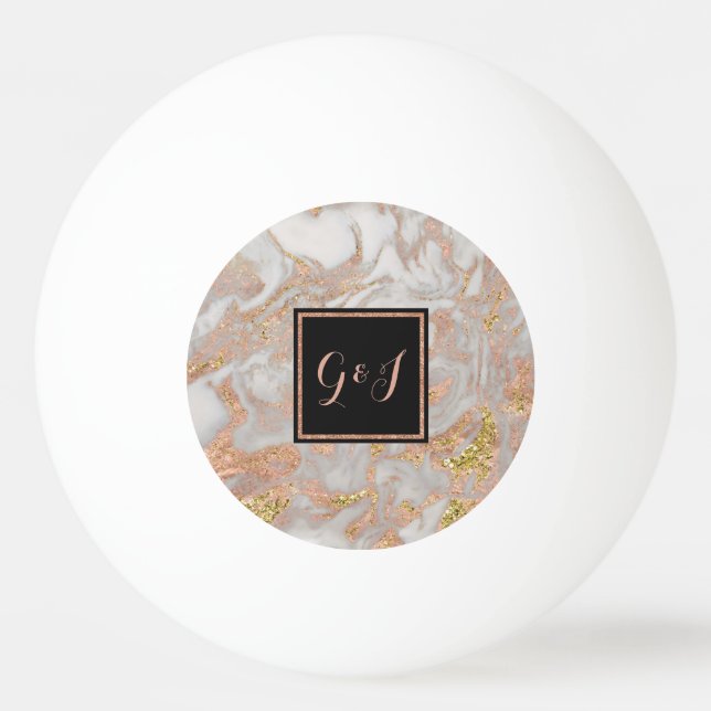 Moderne Imitate Rose Gold Marmor Monogram Paare Tischtennisball (Vorderseite)