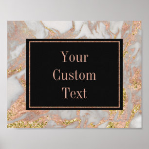 Moderne Imitate Rose Gold Marmor Swirl Custom Text Poster