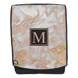 Moderne Imitate Rose Gold Marmor Swirl Monogramm Rucksack