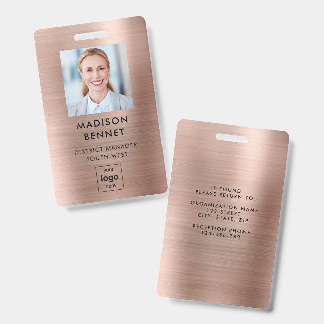 Moderne Imitate Rose Gold Metallisches Foto Ausweis (Vorder- & Rückseite)