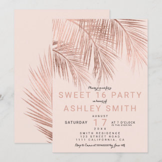 Moderne Imitate Rose Goldpalme Rosa Sweet 16 Einladung
