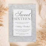 Moderne Imitate Silber Glitzer eleganter Sweet 16 Einladung<br><div class="desc">Moderner,  hübscher Chic und elegante Imitate silbergrauer Glitzer Sweet 16 Geburtstagsfeier mit Silberrahmen</div>