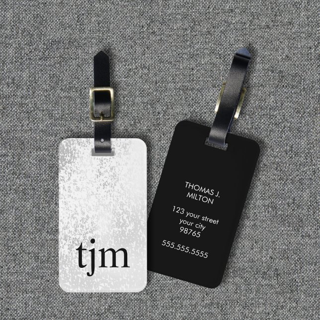 Moderne Imitate Silber Schwarz Dicke Monogramm Gepäckanhänger (Von Creator hochgeladen)
