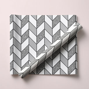 Moderne Imitate Silver Glitzer Herringbone Zickzac Geschenkpapier
