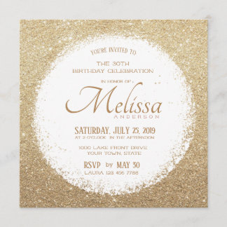 Moderne Imitats Glitzer Gold und Weiß Geburtstag e Einladung
