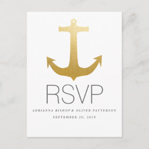 Moderne Imitats Gold Foil Anchor Nautical Wedding  Einladungspostkarte