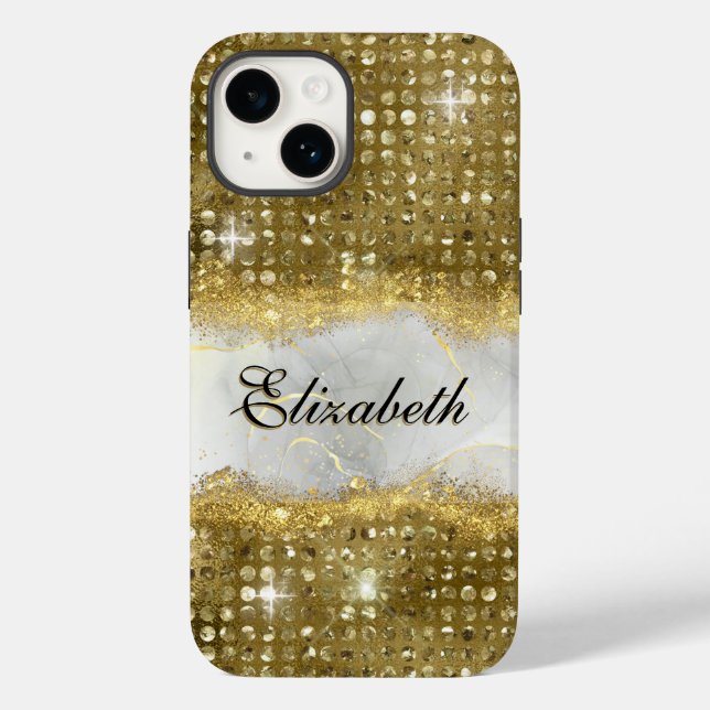 Moderne Imitats Gold Glitzer Marmormonogramm Case-Mate iPhone Hülle (Rückseite)