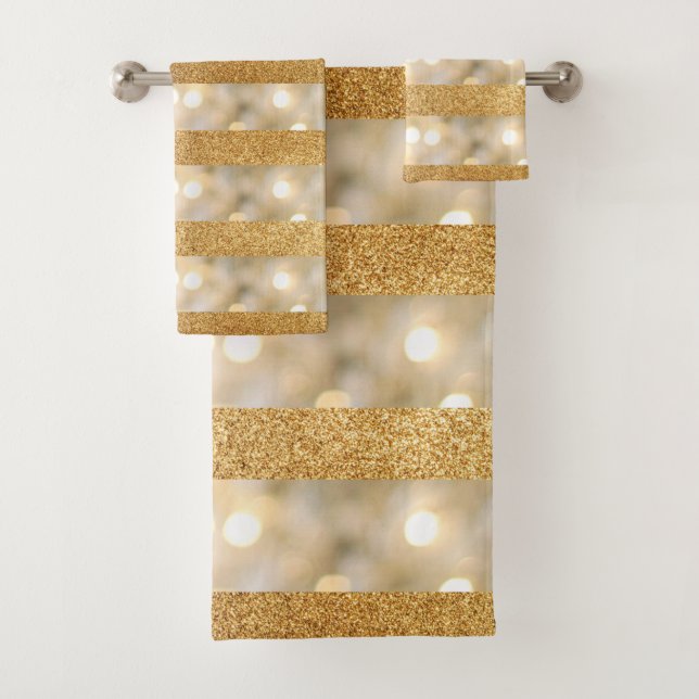 Moderne Imitats Gold Glitzer und weiße Lichterstre Badhandtuch Set (Insitu)