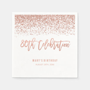 Moderne Imitats Rose Gold Glitzer 80. Geburtstag Serviette