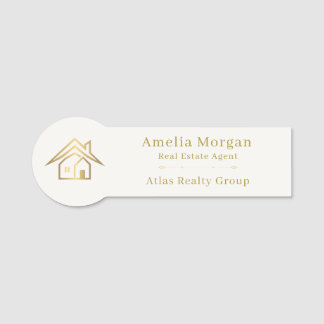 Moderne Immobilien im Stil von Elfenbein und Gold Namensschild