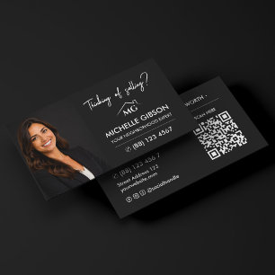 Moderne Immobilienmakler-Marketing-QR-Code Schwarz Visitenkarte
