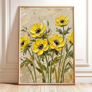 Moderne Impasto-Anemone-Wandkunst Leinwanddruck Poster