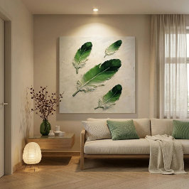 Moderne Impasto Texturierte Grüne Feder Öl Kunst Leinwanddruck