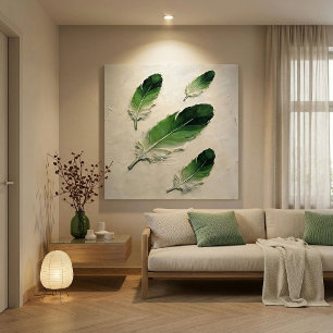 Moderne Impasto Texturierte Grüne Feder Öl Kunst Leinwanddruck