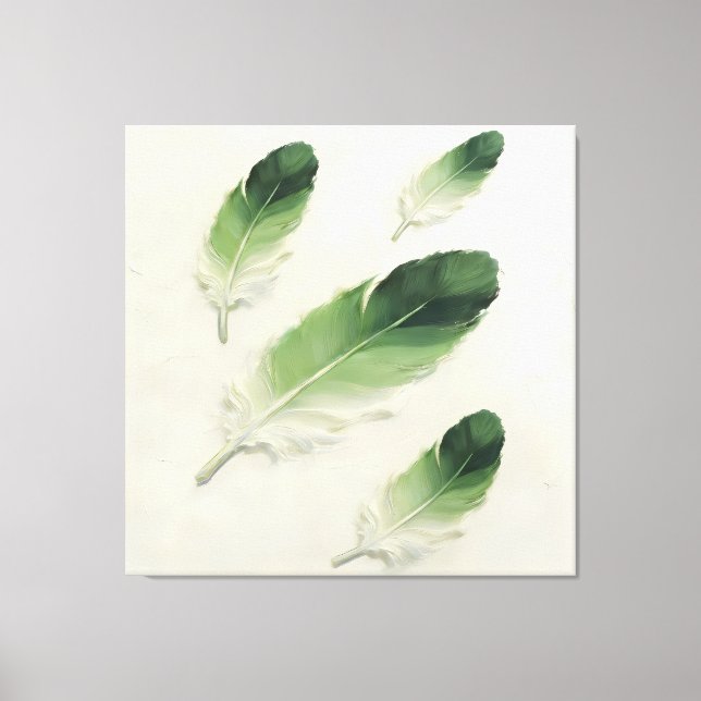 Moderne Impasto Texturierte Grüne Feder Öl Kunst Leinwanddruck (Vorderseite)