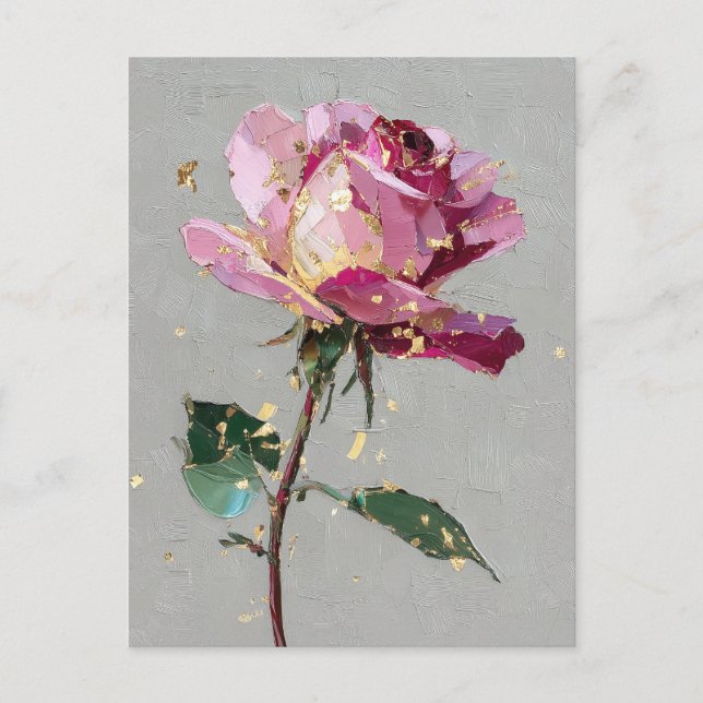 Moderne impressionistische Goldblatt-Rosa-Ölfarbe Postkarte (Vorderseite)