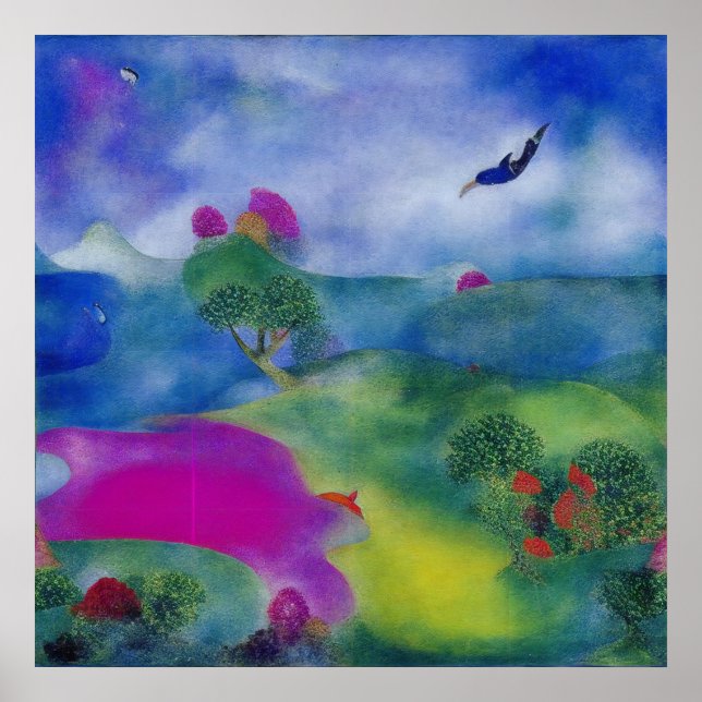 Moderne Impressionistische Weide am Meer Poster (Vorne)