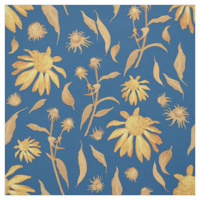 Moderne Indigo-Gelbe Kone-Blume auf blau Stoff (Muster)