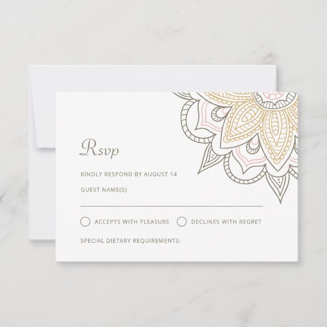Moderne indische Elegant Mehndi Hindu Wedding RSVP Karte (Vorderseite)