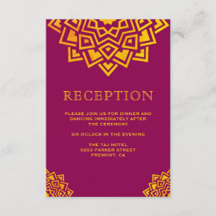 Moderne indische Empfangskarte aus rosa Gold mit M Einladung