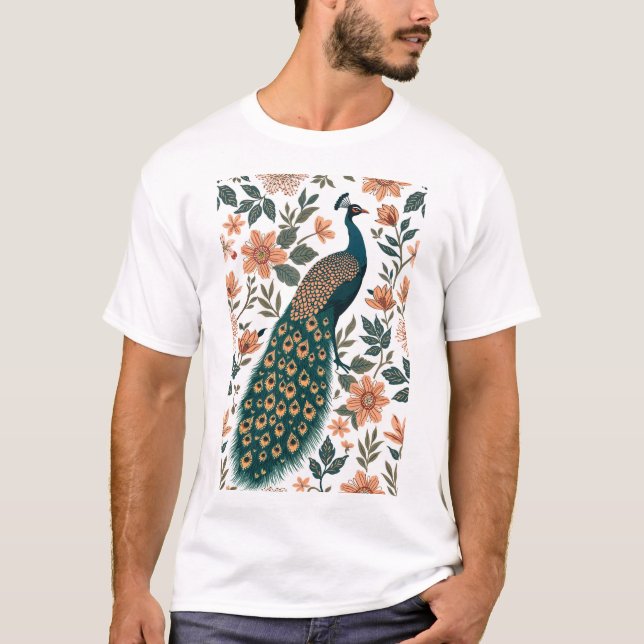 Moderne Indische Folklore Pfauenmuster T-Shirt (Vorderseite)