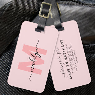 Moderne individuelle Blush-Rosa-Monogramm-Name Gepäckanhänger