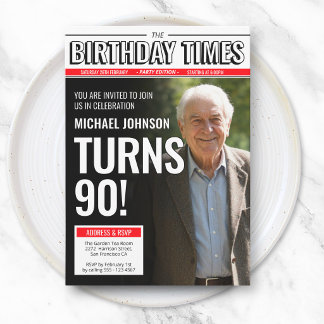 Moderne individuelle Foto-Zeitungsausgabe zum 90.  Einladung