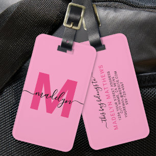 Moderne individuelle Mädchenhaft Hot Pink Monogram Gepäckanhänger