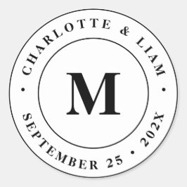 Moderne Individuelle Name Date Monogram Wedding Runder Aufkleber
