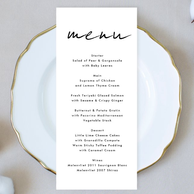 Moderne Individuelle Namen Black Onyx White Menükarte (Von Creator hochgeladen)