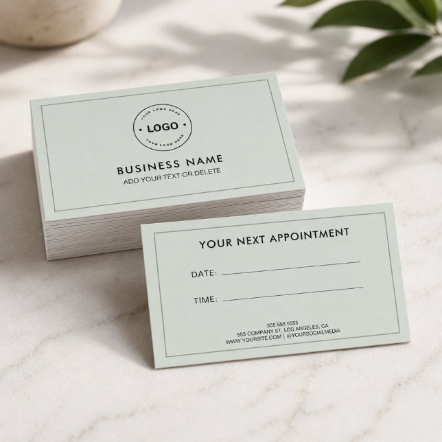Moderne individuelle professionelle Salbeigrüne Lo Terminkarte (Modern Custom Logo Professional Sage Green Appointment Card)
