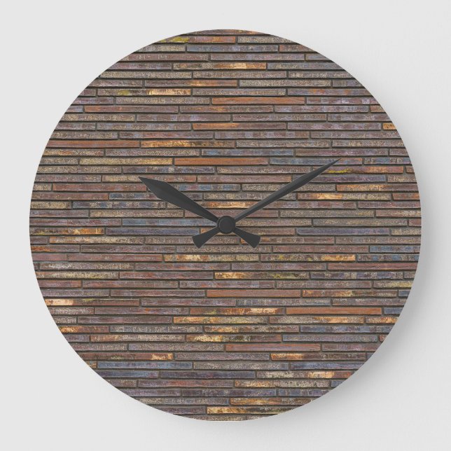 Moderne industrielle dünne Backsteinwandstruktur Große Wanduhr (Vorderseite)