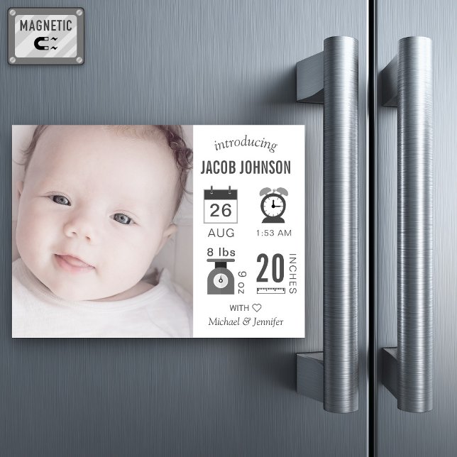 Moderne Infographic Foto-Geburts-Mitteilung Magnetkarte (Von Creator hochgeladen)
