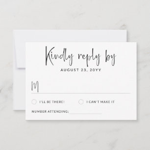 Moderne informelle schwarze weiße Schrift Hochzeit RSVP Karte