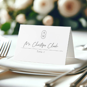 Moderne Initialen, elegante Hochzeitsgefaltete Pla Platzkarte