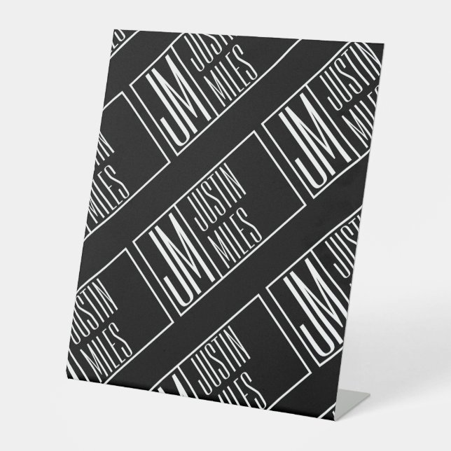 Moderne Initialen mit Name Monogram Muster Sockelschild (Vorderseite)