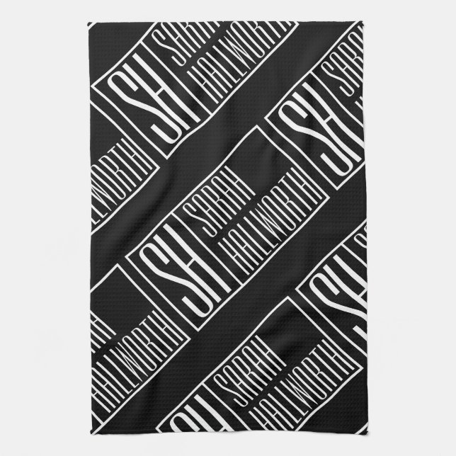 Moderne Initialen mit Namensmonogramm-Muster Geschirrtuch (Vertikal)