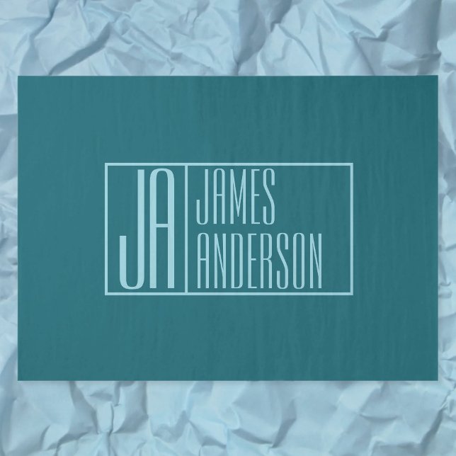 Moderne Initialen & Name | Dunkles Teal & Hellblau Seidenpapier (Von Creator hochgeladen)