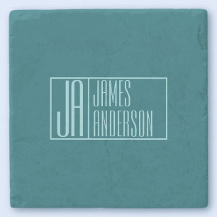 Moderne Initialen & Name Dunkles Teal & Hellblau Steinuntersetzer